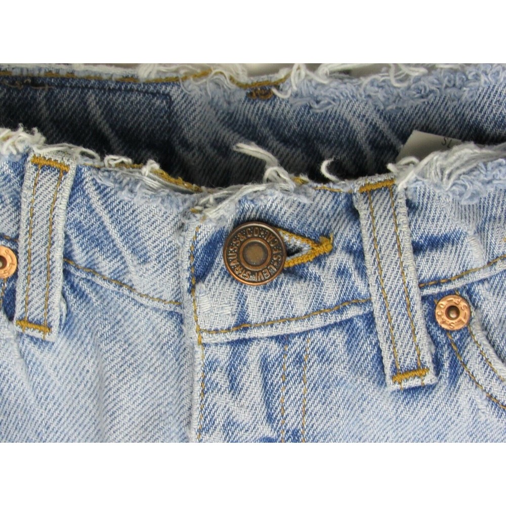 Levi's 512 Women Jean Shorts Size 5 Slim Fit Blue Cut Off Frayed 11" Rise Denim - Picture 3 of 4